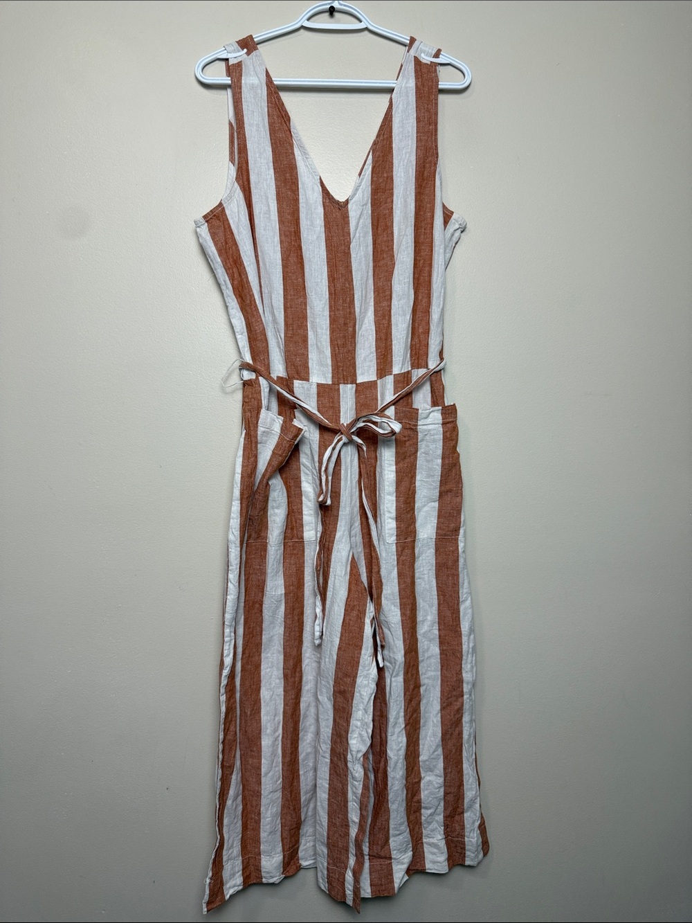 beachlunchlounge Striped Linen Jumpsuit size XL